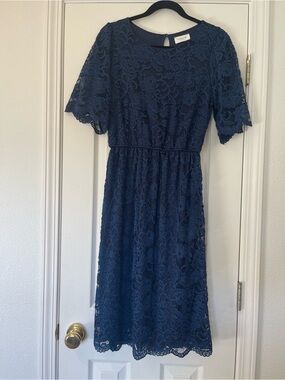 orange creek Navy Pandora Lace Midi Dress with Short Sleeves.  Large